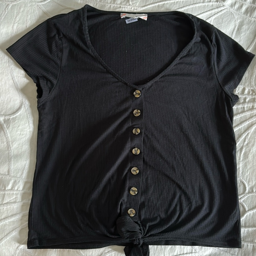 Black Button Down Tie Front Top